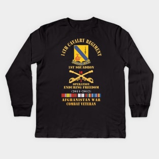 Army - 14th Cavalry Regiment w Cav Br - 1st Squadron - OEF - 2011-2012 - Red Txt Cbt Vet w AFGHAN SVC X 300 Kids Long Sleeve T-Shirt